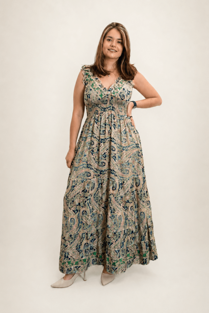 Vestido Longo Ciganinha com Lastex Estilo Boho Bali - Naguirre Shop
