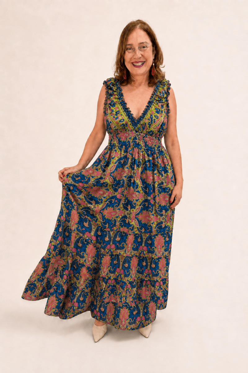 Vestido Longo Ciganinha com Lastex Estilo Boho Bali - Naguirre Shop