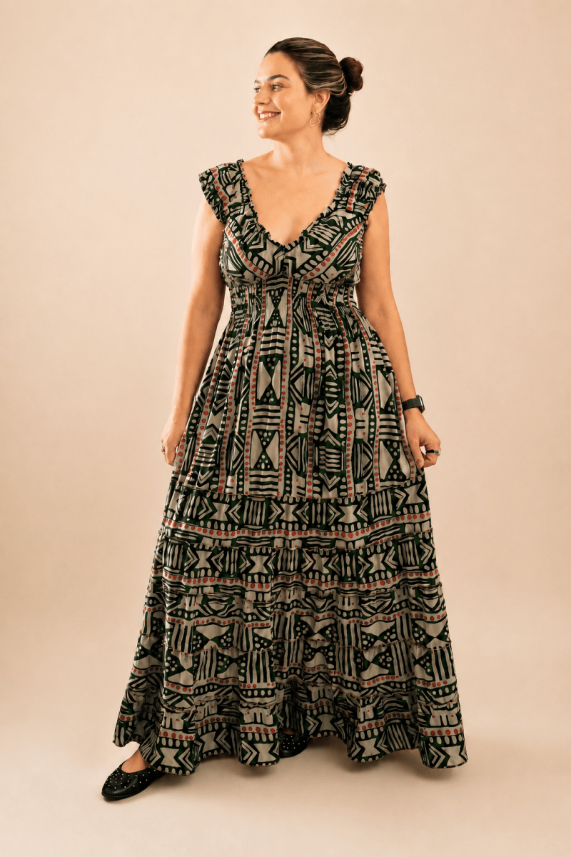 Vestido Longo Ciganinha com Lastex Estilo Boho Bali - Naguirre Shop