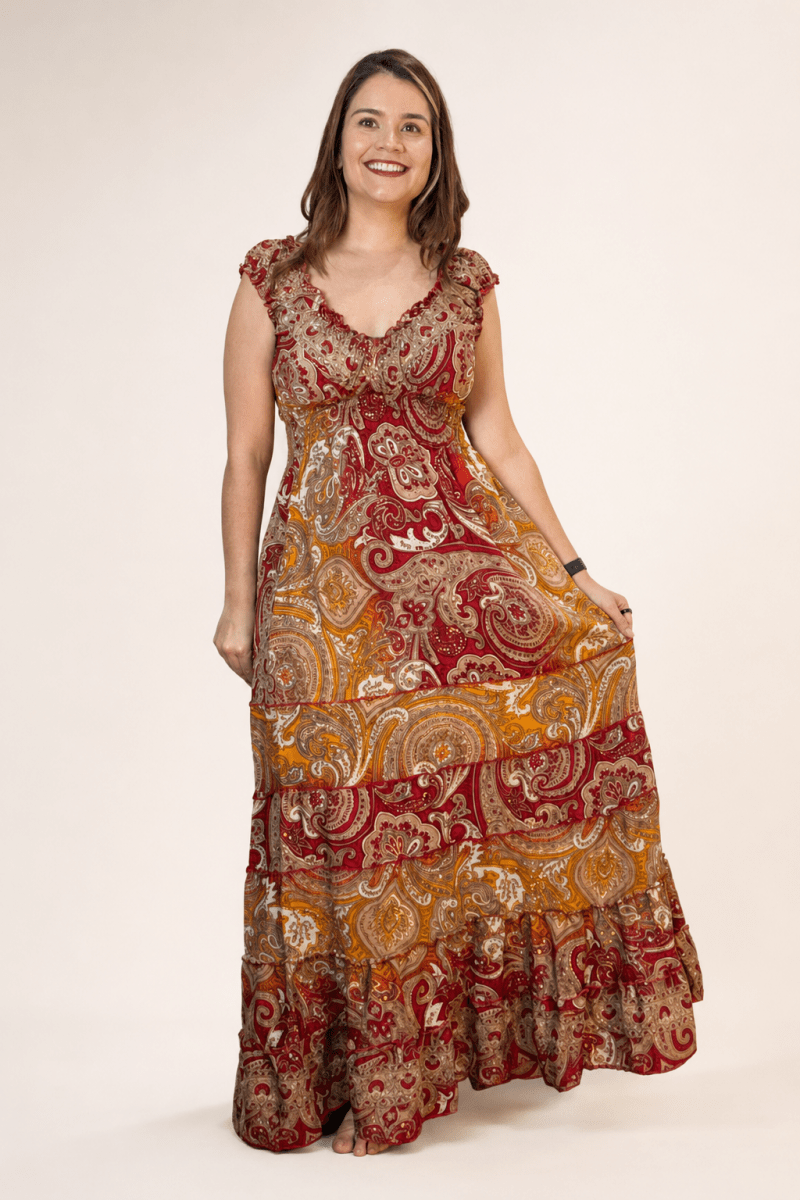 Vestido Longo Ciganinha com Lastex Estilo Boho Bali - Naguirre Shop