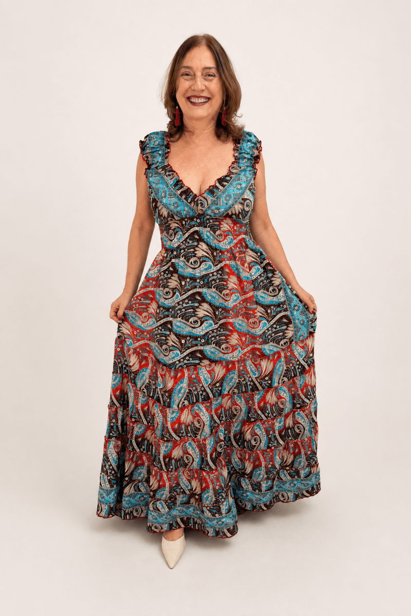 Vestido Longo Ciganinha com Lastex Estilo Boho Bali - Naguirre Shop