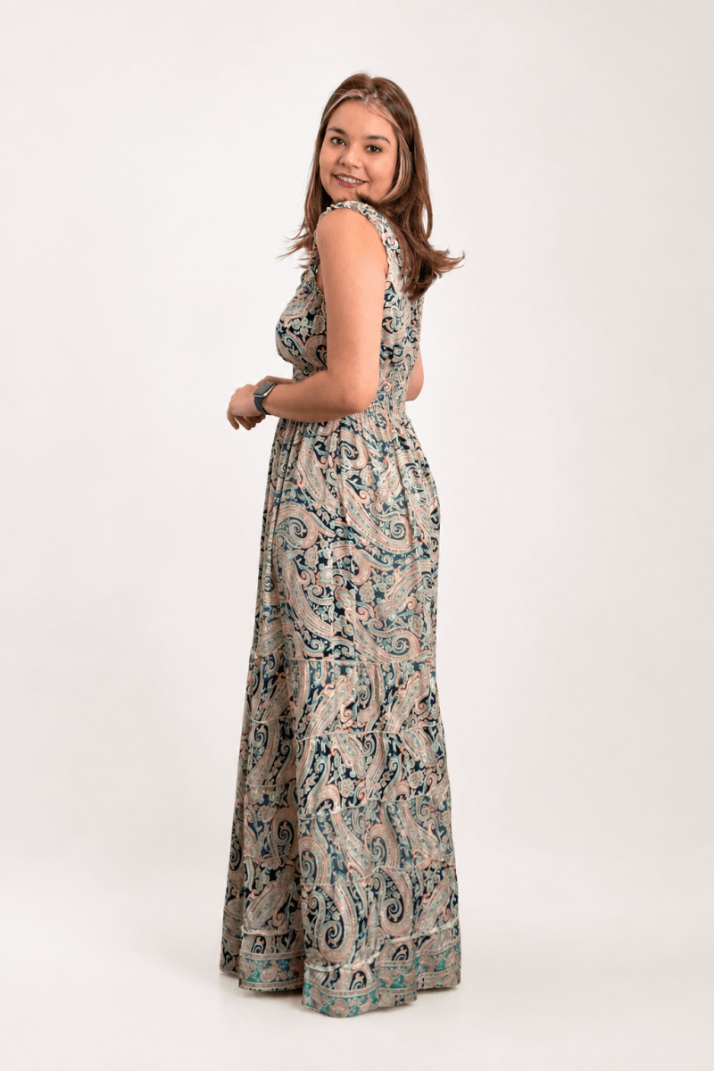 Vestido Longo Ciganinha com Lastex Estilo Boho Bali - Naguirre Shop