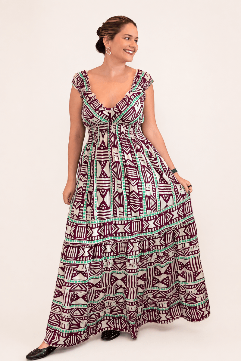 Vestido Longo Ciganinha com Lastex Estilo Boho Bali - Naguirre Shop
