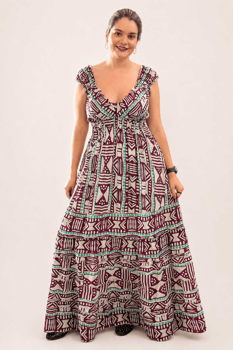 Vestido Longo Ciganinha com Lastex Estilo Boho Bali - Naguirre Shop