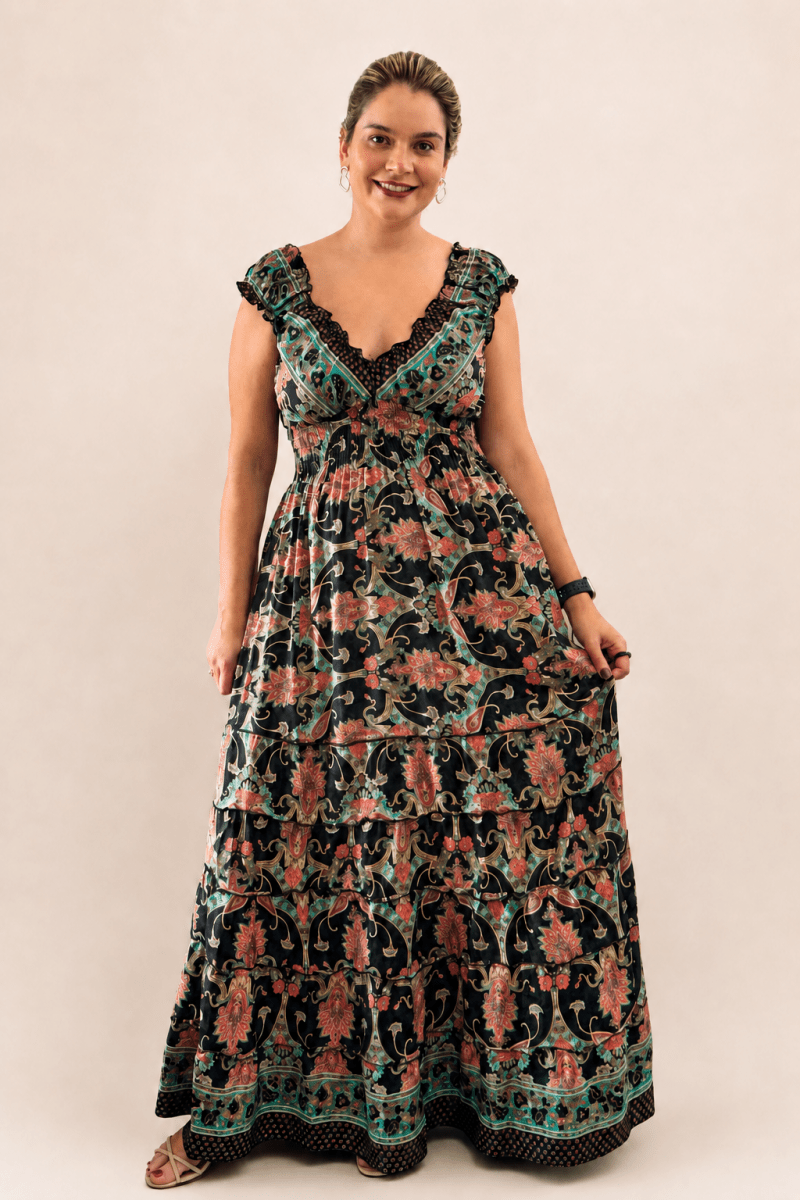 Vestido Longo Ciganinha com Lastex Estilo Boho Bali - Naguirre Shop