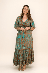 Vestido Longo Estilo Boho Manga 3/4 em Toque Seda Light Acabamento Premium Shanti - Naguirre Shop