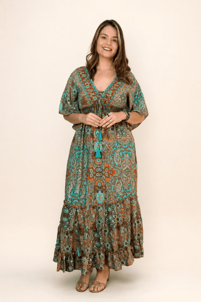 Vestido Longo Estilo Boho Manga 3/4 em Toque Seda Light Acabamento Premium Shanti - Naguirre Shop