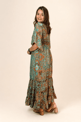 Vestido Longo Estilo Boho Manga 3/4 em Toque Seda Light Acabamento Premium Shanti - Naguirre Shop