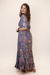 Vestido Longo Estilo Boho Manga 3/4 em Toque Seda Light Acabamento Premium Shanti - Naguirre Shop