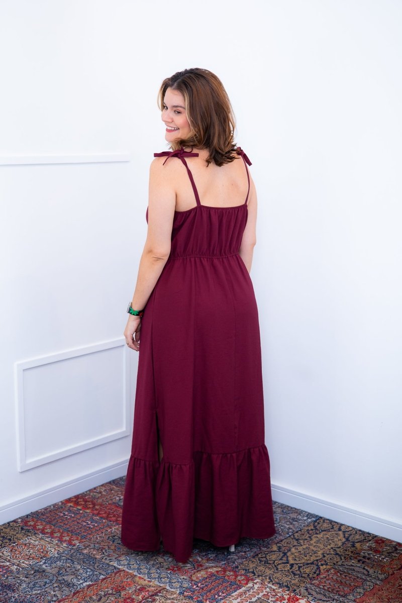 Vestido Longo Luísa – Alça Ajustável em Viscose Marrant com Fenda Lateral - Naguirre Shop