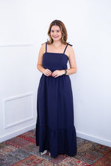 Vestido Longo Luísa – Alça Ajustável em Viscose Marrant com Fenda Lateral - Naguirre Shop