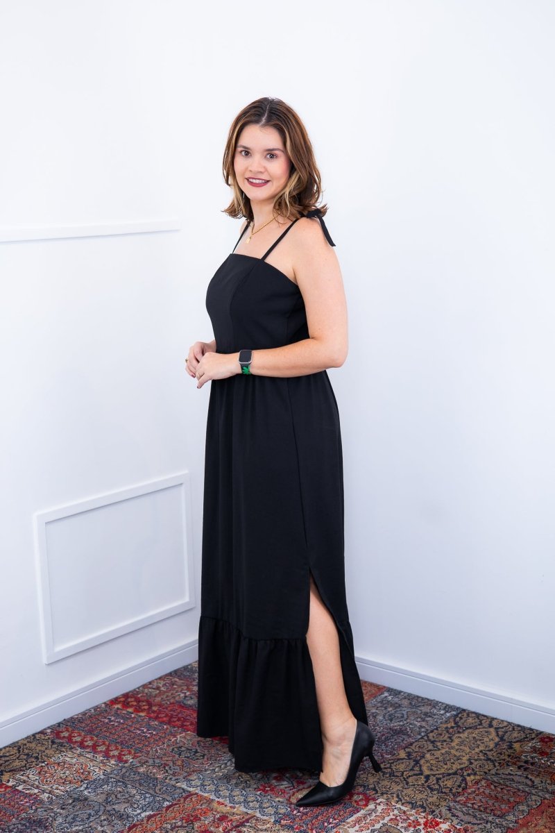 Vestido Longo Luísa – Alça Ajustável em Viscose Marrant com Fenda Lateral - Naguirre Shop