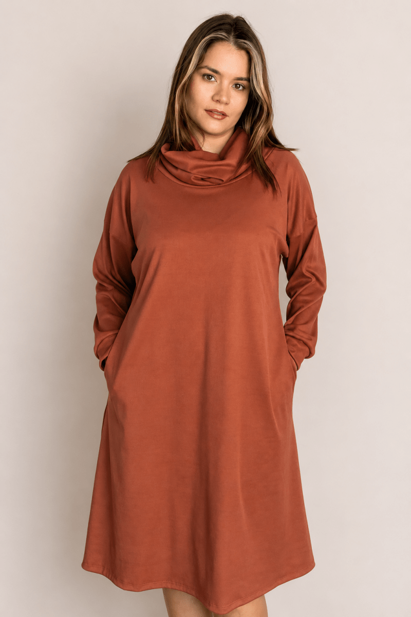 Vestido Lorena - Manga Longa com Gola Boba em Canelado Flex - Naguirre Shop
