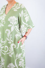 Vestido Luciana – Longuete em Viscolinho com Mangas Amplas e Bolsos - Naguirre Shop