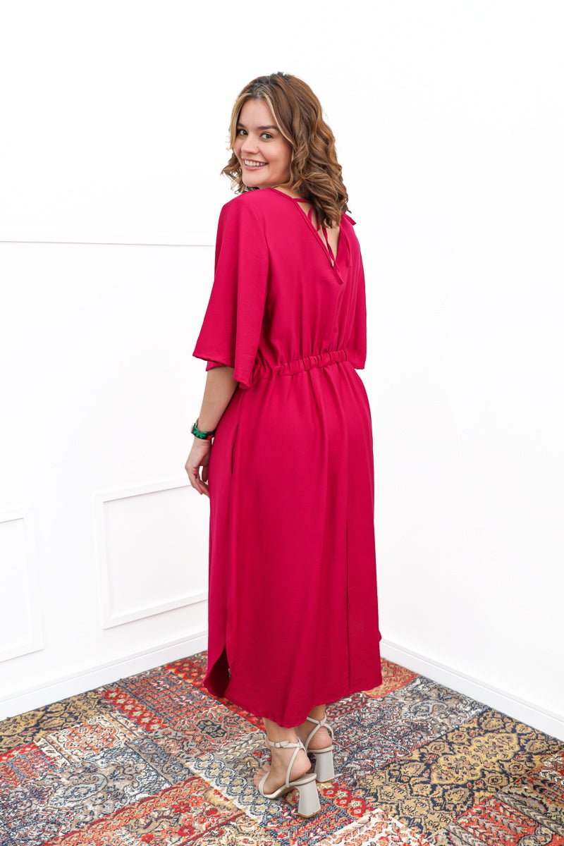 Vestido Luciana – Longuete em Viscomida com Mangas Amplas e Bolsos - Naguirre Shop