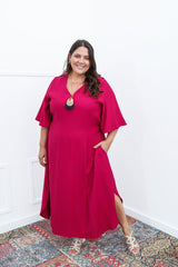 Vestido Luciana – Longuete em Viscomida com Mangas Amplas e Bolsos - Naguirre Shop