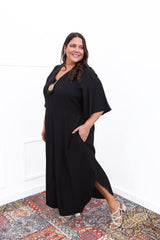 Vestido Luciana – Longuete em Viscomida com Mangas Amplas e Bolsos - Naguirre Shop