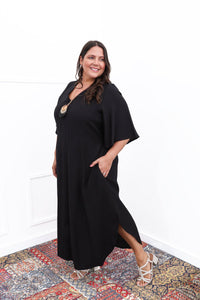 Vestido Luciana – Longuete em Viscomida com Mangas Amplas e Bolsos - Naguirre Shop