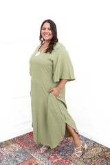 Vestido Luciana – Longuete em Viscomida com Mangas Amplas e Bolsos - Naguirre Shop