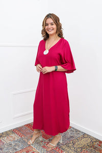 Vestido Luciana – Longuete em Viscomida com Mangas Amplas e Bolsos - Naguirre Shop