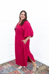 Vestido Luciana – Longuete em Viscomida com Mangas Amplas e Bolsos - Naguirre Shop
