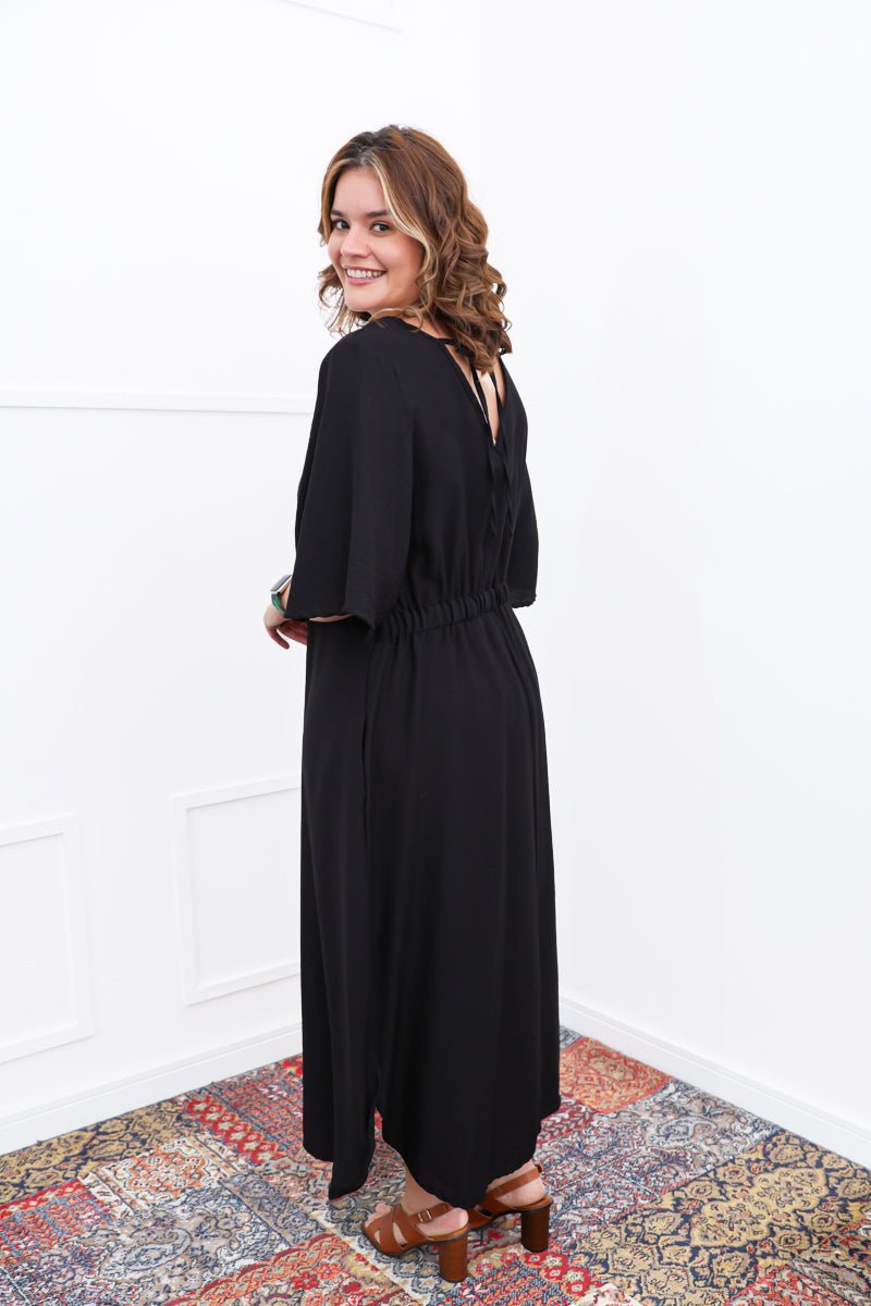 Vestido Luciana – Longuete em Viscomida com Mangas Amplas e Bolsos - Naguirre Shop