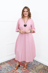 Vestido Luciana – Longuete em Viscomida com Mangas Amplas e Bolsos - Naguirre Shop