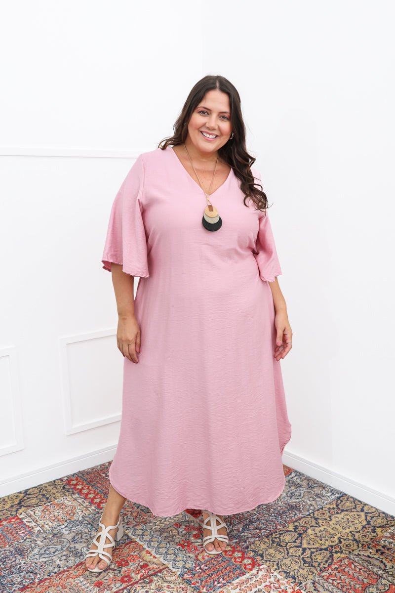 Vestido Luciana – Longuete em Viscomida com Mangas Amplas e Bolsos - Naguirre Shop