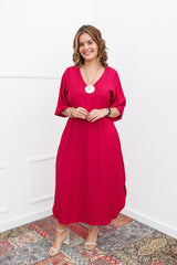 Vestido Luciana – Longuete em Viscomida com Mangas Amplas e Bolsos - Naguirre Shop