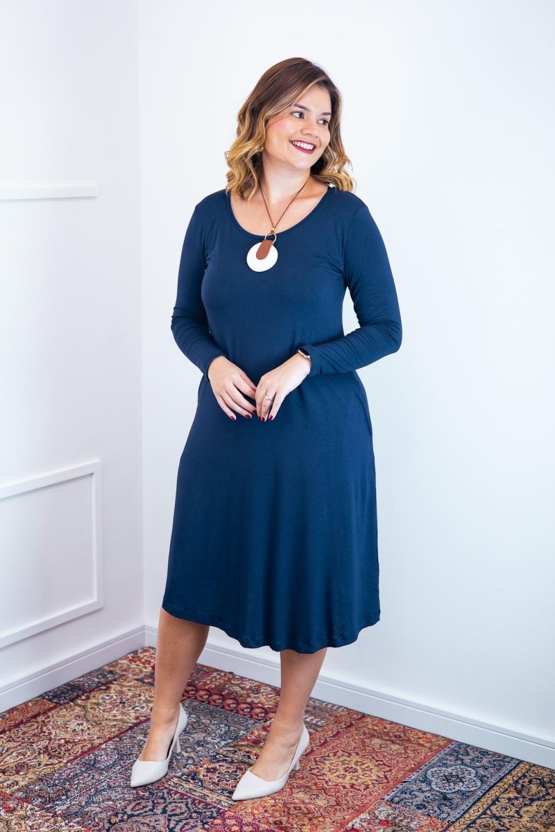 Vestido Madrid - Gola Oval Manga Longa - Naguirre Shop