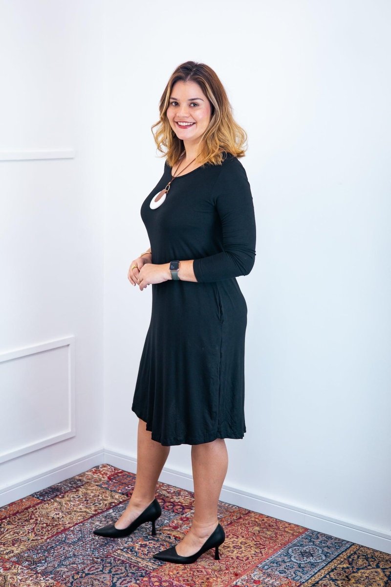 Vestido Madrid - Gola Oval Manga Longa - Naguirre Shop
