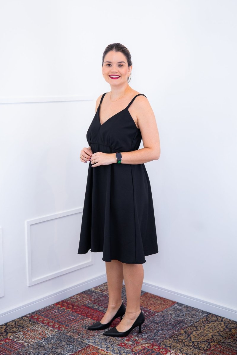 Vestido Malu – Alça Ajustável em Viscose Marrant com Saia Evasê e Bolsos - Naguirre Shop