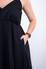 Vestido Malu – Alça Ajustável em Viscose Marrant com Saia Evasê e Bolsos - Naguirre Shop