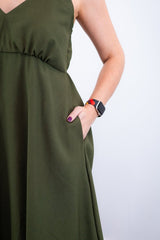 Vestido Malu – Alça Ajustável em Viscose Marrant com Saia Evasê e Bolsos - Naguirre Shop