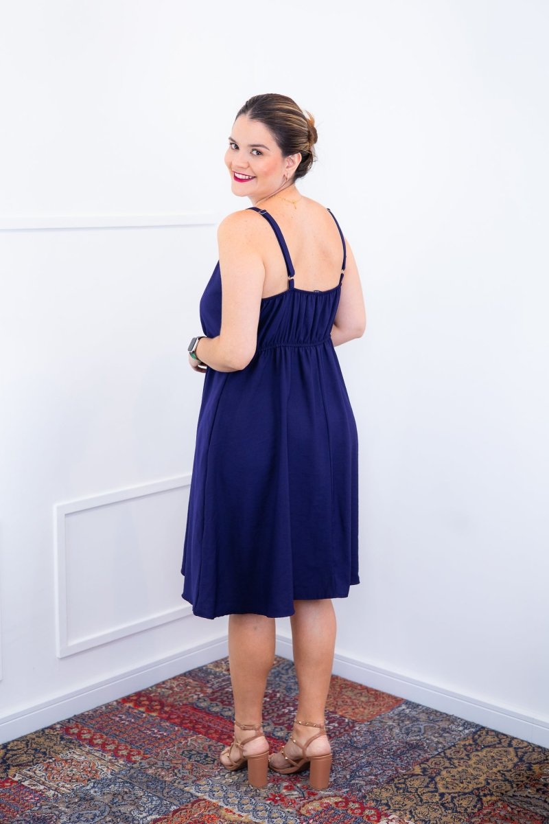 Vestido Malu – Alça Ajustável em Viscose Marrant com Saia Evasê e Bolsos - Naguirre Shop