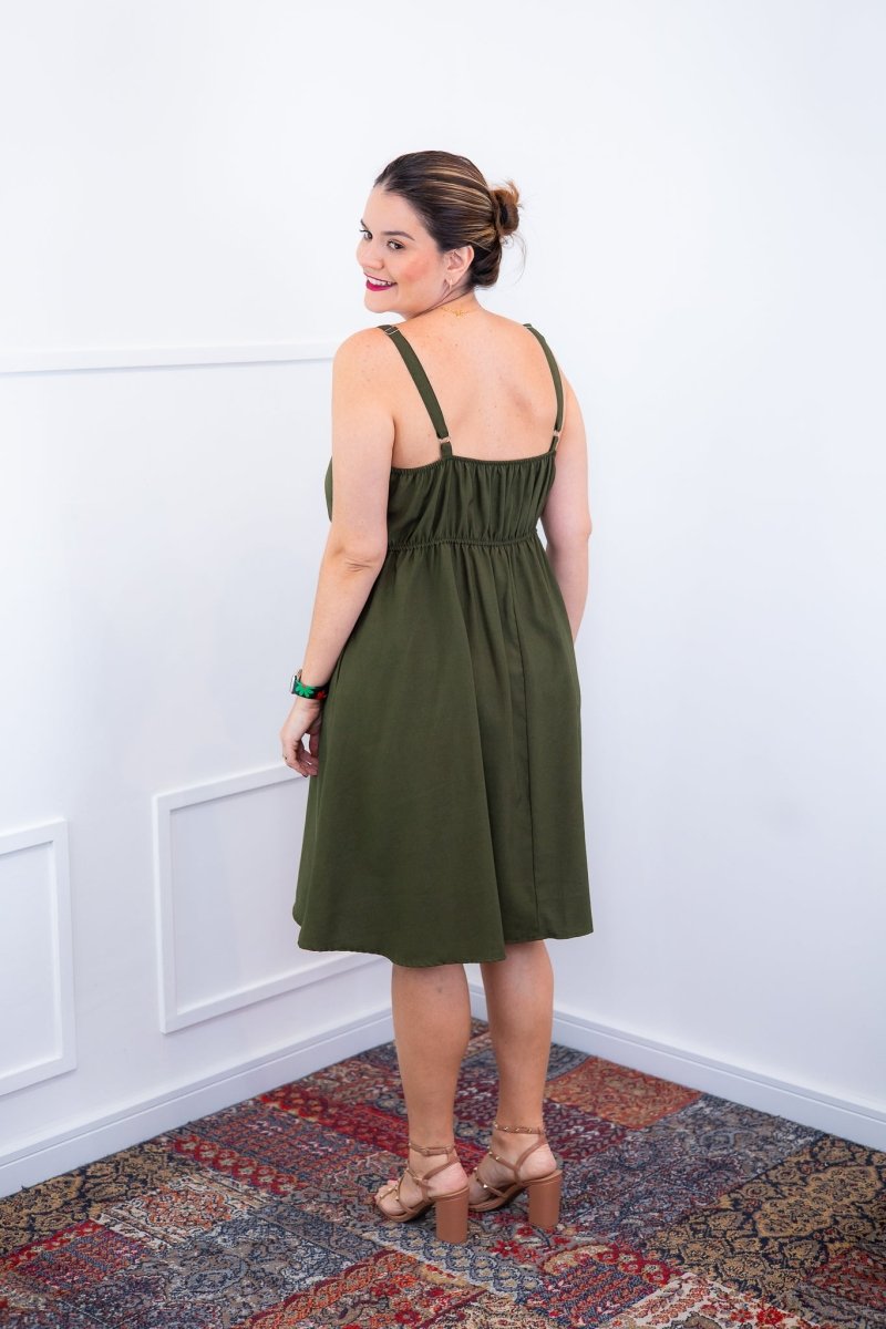 Vestido Malu – Alça Ajustável em Viscose Marrant com Saia Evasê e Bolsos - Naguirre Shop