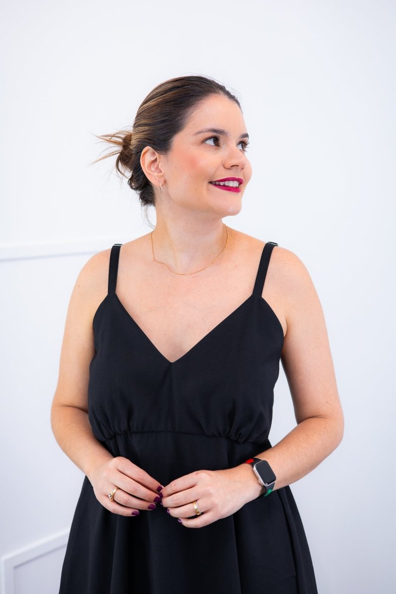 Vestido Malu – Alça Ajustável em Viscose Marrant com Saia Evasê e Bolsos - Naguirre Shop