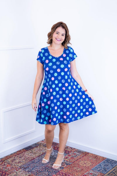 Vestido Melissa - Gola Redonda Acinturado em Viscolycra Aquarela - Naguirre Shop
