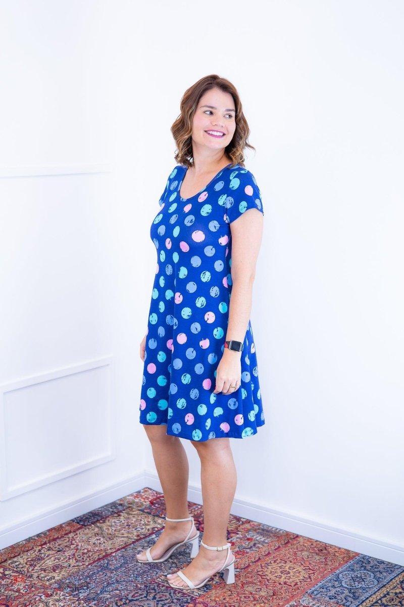 Vestido Melissa - Gola Redonda Acinturado em Viscolycra Aquarela - Naguirre Shop