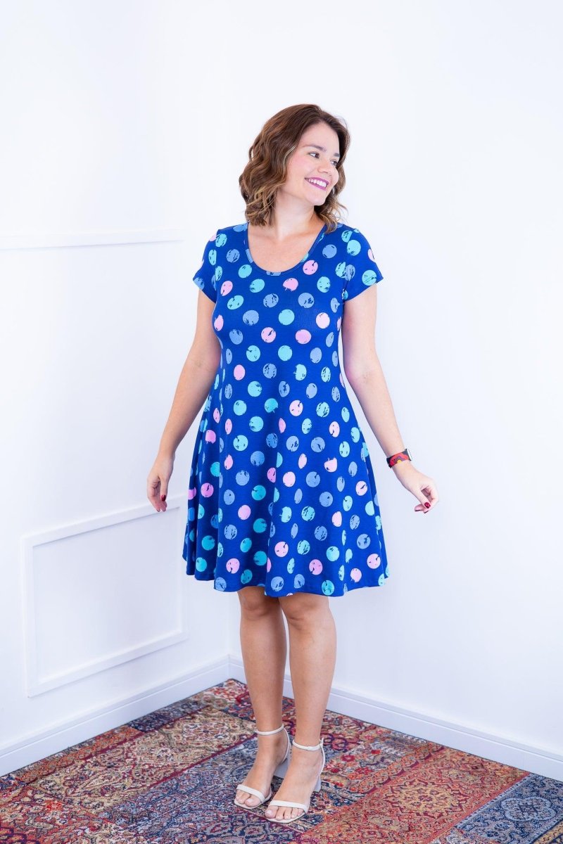 Vestido Melissa - Gola Redonda Acinturado em Viscolycra Aquarela - Naguirre Shop