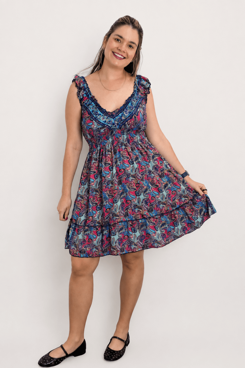 Vestido Midi Ciganinha com Lastex Estilo Boho Zanzíbar - Naguirre Shop