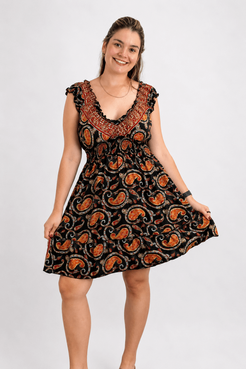 Vestido Midi Ciganinha com Lastex Estilo Boho Zanzíbar - Naguirre Shop