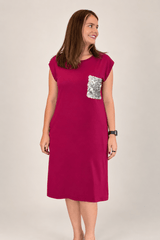 Vestido Nova York Midi em Viscolycra com Bolsos Laterais e Bolso Assimétrico Frontal em Paetê - Naguirre Shop