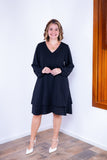 Vestido Priscila - Midi de Duas Camadas com Manga Longa em Crepe - Naguirre Shop