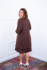Vestido Priscila - Midi de Duas Camadas com Manga Longa em Crepe - Naguirre Shop