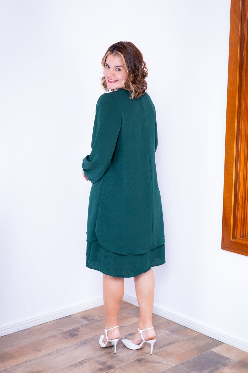 Vestido Priscila - Midi de Duas Camadas com Manga Longa em Crepe - Naguirre Shop