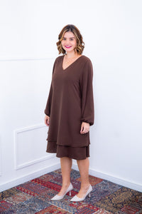 Vestido Priscila - Midi de Duas Camadas com Manga Longa em Crepe - Naguirre Shop