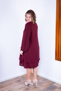 Vestido Priscila - Midi de Duas Camadas com Manga Longa em Crepe - Naguirre Shop