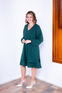 Vestido Priscila - Midi de Duas Camadas com Manga Longa em Crepe - Naguirre Shop