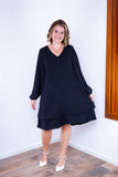 Vestido Priscila - Midi de Duas Camadas com Manga Longa em Crepe - Naguirre Shop